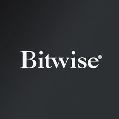 The image displays the "Bitwise" logo in white serif font on a dark gray background, representing Bitwise Asset Management—the firm referenced in the accompanying post about institutional investors maintaining or increasing their crypto allocations despite the 50% market drawdown.