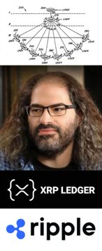 A composite meme image featuring a network diagram at the top, a distorted face of a long-haired man with glasses in the middle, and the logos for '{X} XRP LEDGER' and 'ripple' at the bottom.