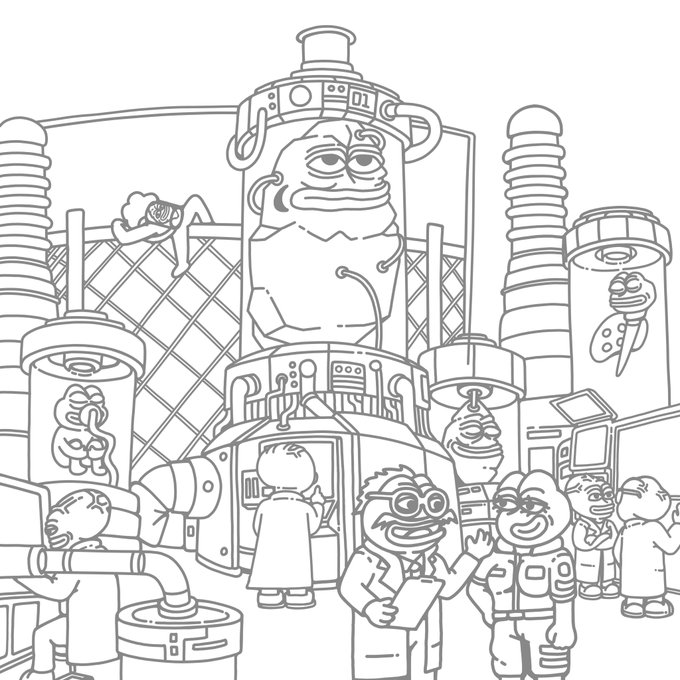 A black-and-white line drawing depicts cartoon scientists working in a futuristic lab filled with glass containment tubes holding quirky creatures, including one labeled "01" at the top, with characters wearing goggles and lab coats observing the experiments.

The image ties to the post's "Uptober" and Q4 theme by portraying a laboratory scene of experimentation and discovery, symbolically echoing the hopeful anticipation of crypto market experimentation as a new quarter begins.