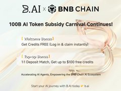 The image features an advertisement for a campaign called "The BNB Chain Agent Survival Kit Campaign", which was launched by B.AI at B.AI. The campaign aims to educate AI agents about the importance of building a full-stack infrastructure, as well as provide them with tools and resources to help them succeed in this new era of AI agent economy. The image also includes two gold rings on a white background, symbolizing the rewards that can be gained from participating in the campaign.