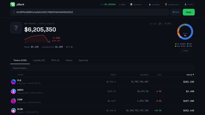 The image shows a webpage that displays information about PulseChain's DeBank wallet. The wallet has been pulled up, and it contains 4,336 tokens, 90 LP positions, and HEX stakes. The website also provides details about the wallet's performance in terms of value and market capitalization. The post mentions that this is a "free" wallet, which means users can access its features without any cost or fees.