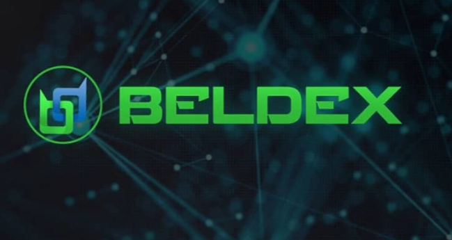 Promotional graphic displaying the 'BELDEX' logo in green text against a dark network-connection background.