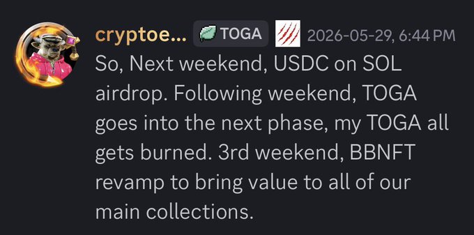 The image features a social media post from a person named @bearandbullnft, which appears to be about Bitcoin. The post starts with the phrase "So, Next weekend, USDC on Sol goes into the next phase, my TOGA all gets burned. 3rd weekend." The post includes a screenshot of a meme that is related to Bitcoin, and it is tagged with @bearandbullnft. The main focus of this post seems to be related to Bitcoin and possibly discussing the value of holding Bitcoin in USDC on Sol.