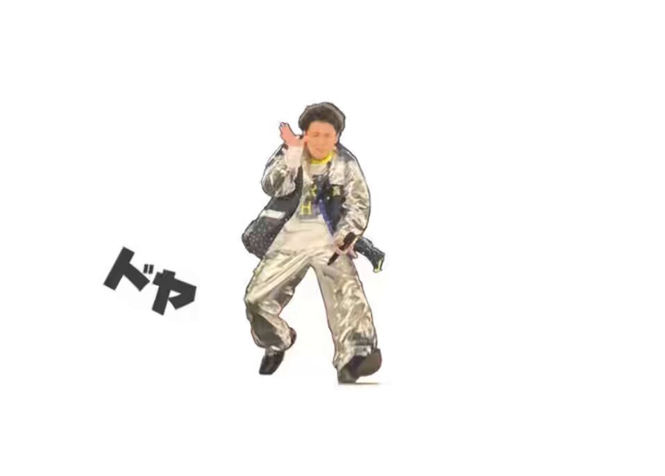 The image features a cartoon depiction of a person dressed in silver clothing with black accents, standing against a white background. The person appears to be dancing or performing some action, as indicated by their body language. The caption "Sorry for playing around, Satoshi" is written at the bottom of the image.