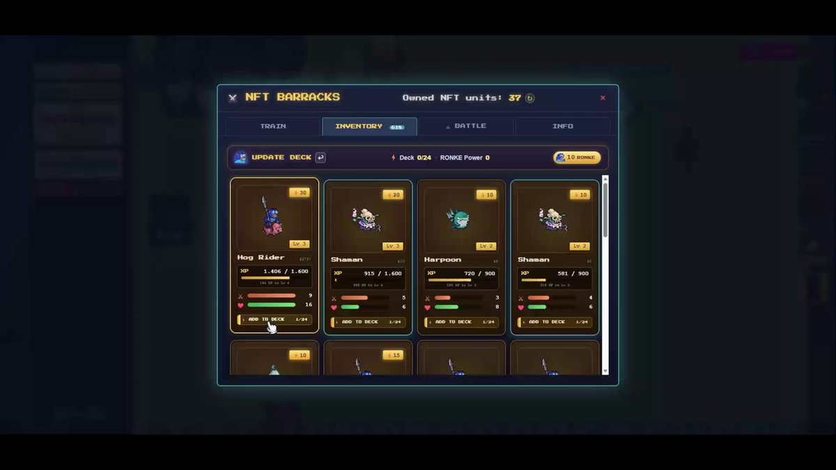 The image shows a computer screen displaying a game interface with four different options for players to choose from, each accompanied by its corresponding reward value. The text "Introducing Ronke Power! Ronke Power is now the main reward indicator in the ecosystem." suggests that this new feature is designed to enhance gameplay and provide better rewards based on player performance or achievements within the game.