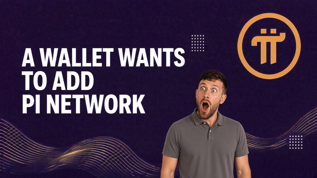 A thumbnail-style image with text 'A WALLET WANTS TO ADD PI NETWORK' featuring a shocked-looking man and the Pi Network logo on a dark purple background.