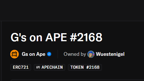 The image shows an NFT listing for "G's on APE #2168," an ERC721 token on the ApeChain, owned by user "Wuestenigel" with the Twitter handle @GeezOnApe. This relates to the post, which discusses bot activity targeting the @GeezOnApe collection—one wallet undercutting the floor price on OpenSea to manipulate price discovery and prevent new all-time highs.