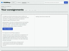 A screenshot of a webpage displaying "Your consignments" with some text about consignment and shipping details.