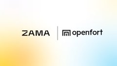 A logo image featuring the text 'ZAMA' and 'openfort' separated by a vertical line, displayed on a soft yellow and blue gradient background.
