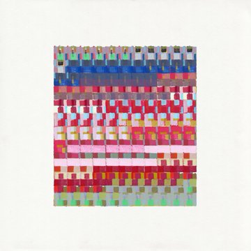 The image features a white canvas with an abstract painting style, composed of various shapes and colors that create a visually striking pattern. The artwork appears to be a work in progress, as indicated by the text "A Work In Progress Cycle 1259 of @tezos is live!". This suggests that the artist has been actively working on this piece for some time, and it may not yet be completed or finished.