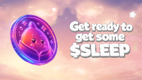 The image features a coin that has a cute cartoon character, specifically a cat, on it. The text "Get ready to get some sleep" is written above the coin. This coin seems to be promoting a connection between personal habits or wellness and the value of the token. It's not directly related to financial activity but rather focuses on individual well-being and recovery.
