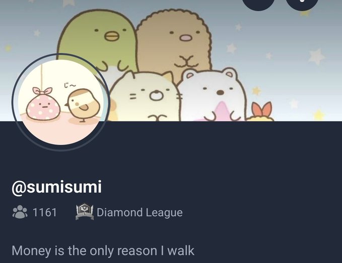 The image shows a post from a social media account, which has been tagged with the hashtag #Moonwalk. The post includes a cartoon of a group of animals standing together against a blue sky backdrop. The caption of the post reads "money is the only reason I walk", and it also mentions that the post was created by Sumi.
