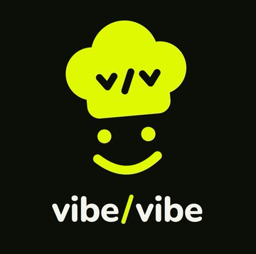 A logo on a black background featuring a bright yellow-green cloud-shaped character with happy closed eyes and a smile, positioned above the text "vibe/vibe".