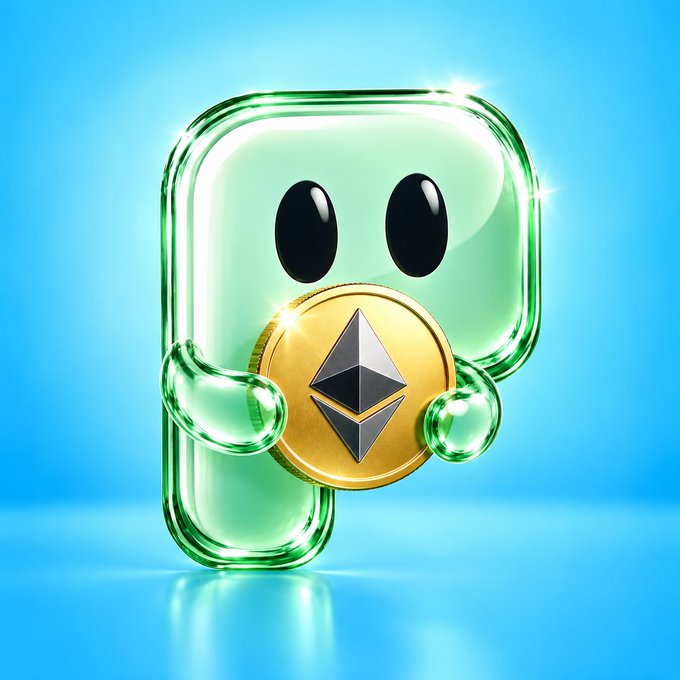 A translucent green ghost-like character holds a golden coin featuring the Ethereum (ETH) logo, visually representing the upcoming $PONLIX staking feature that will allow holders to earn wETH rewards up to 12% APR funded by @ponsdotfamily fees.