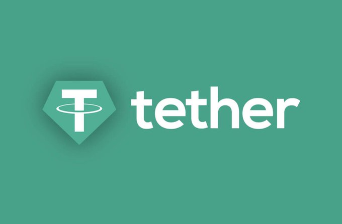 The image displays the Tether logo, featuring a stylized "T" inside a teal diamond shape with an orbital ring, alongside the word "tether" in white lowercase lettering on a solid teal background—visually representing the company making the seed extension investment in AIsa to support enterprise AI agent infrastructure.