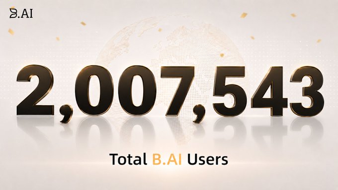 A promotional graphic displaying '2,007,543 Total B.AI Users' in large golden numbers against a globe-themed background.