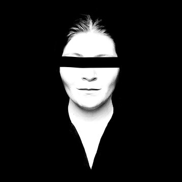 A high-contrast black and white portrait shows a person with short, spiky hair against a dark background, with a solid black censor bar covering their eyes. The image is a profile picture that pairs with the post's discussion about reverting to the 2021 algorithm, using anonymity to highlight the mystery or nostalgia surrounding the shift.