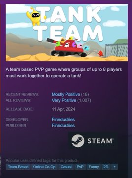 The image shows a Steam game page for "Tank Team," a PVP game with "Mostly Positive (18)" reviews, which is being used to illustrate how a cryptocurrency scam operates by exploiting trust built through popular platforms like Steam and Discord.