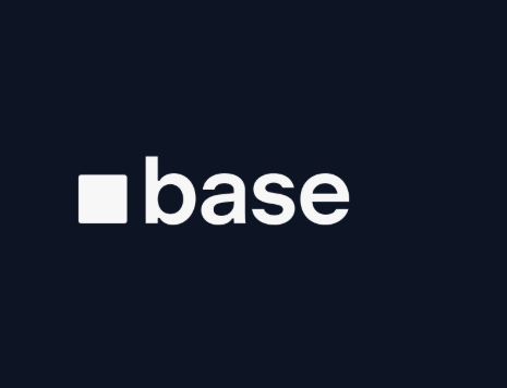 Base logo featuring a white square icon followed by the word 'base' in lowercase white text on a dark navy blue background.