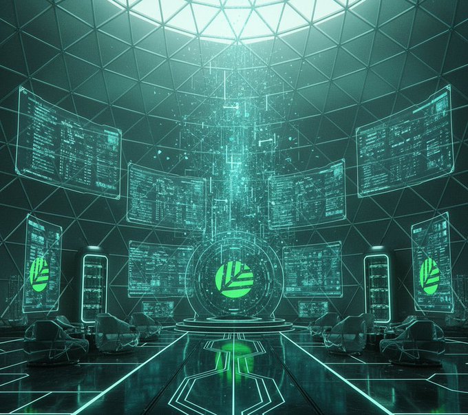The image shows a futuristic room filled with green neon lights, computer monitors displaying various graphs and charts, and multiple chairs arranged around the space. The room appears to be designed for a gaming or entertainment event, possibly related to blockchain technology. The focus of the image is on the technological advancements in the gaming industry, as well as the potential future developments that could arise from these innovations.