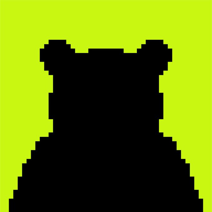 A pixelated black silhouette of a creature, possibly an animal or bear, against a bright yellow-green background.