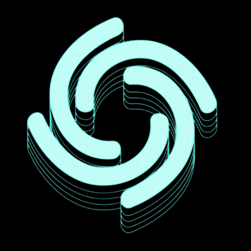 A 3D isometric logo featuring four teal curved arcs arranged in a pinwheel-like design on a black background, representing the new STONK branding with a market cap of $117M as highlighted in the on-chain narrative.