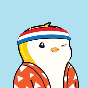 The image features a cartoon penguin wearing an orange shirt with white triangles and a red bandana around its neck. The penguin appears to be in a playful mood, as if dancing or posing for a picture. The background of the image is blue, which contrasts nicely with the colorful attire of the penguin. 

The post suggests that Pudgy, a cartoon character from Bayc, has been struggling to reach half its previous level due to changes in leadership at Bayc. The CEO change might have affected the penguin's popularity or influence within the company. This could be because the new CEO brought about different strategies and marketing approaches for the company, which may not have resonated well with the audience that once loved Pudgy. As a result, the penguin's popularity has taken a hit, and it is now struggling to maintain its position at Bayc.