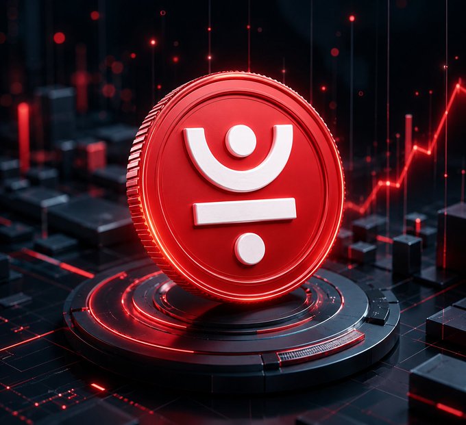 A glowing red JustLend DAO coin with a power-symbol logo sits on a futuristic platform, surrounded by rising red financial charts and digital circuitry that visually echo the platform's growth in users and Grants Power.