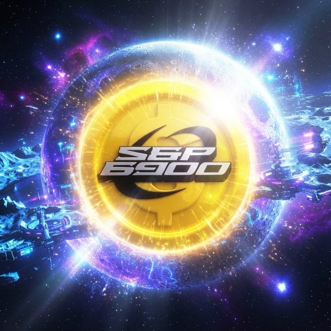 Vibrant space-themed graphic with a glowing gold coin and 'SSP6900' logo set against a cosmic background.
