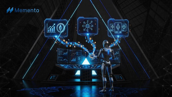 The image features a 3D rendering of three blue robots in front of an office computer screen. The first robot holds a green sign with a blue arrow, the second one has two blue signs with an X symbol, and the third one has a blue square box with a red diamond symbol on it. Above these digital representations are screens displaying graphs showing the evolution of asset management over time. The image title reads "The next wave of asset management won't be managed by humans" which suggests that the robots might play a significant role in managing assets and making investment decisions.