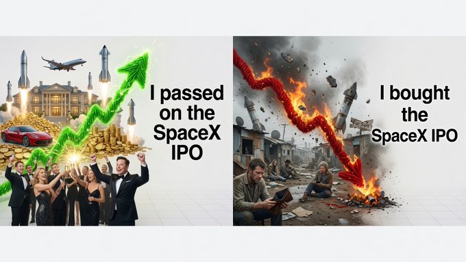 The image shows two sides of a coin with either "Passed on the SPCX" written above or below them, depending on which side you're viewing from. In addition, there are people in suits, possibly representing companies like SPCX, sitting near the coins, and it appears to be an advertisement for something related to space travel, such as a spacecraft or an event that involves it. The primary message of this post is "I bought on the SPCX I passed."