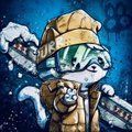 A stylized, pixel-art style illustration of a raccoon character wearing a tan hooded jacket, set against a dark blue starry background.