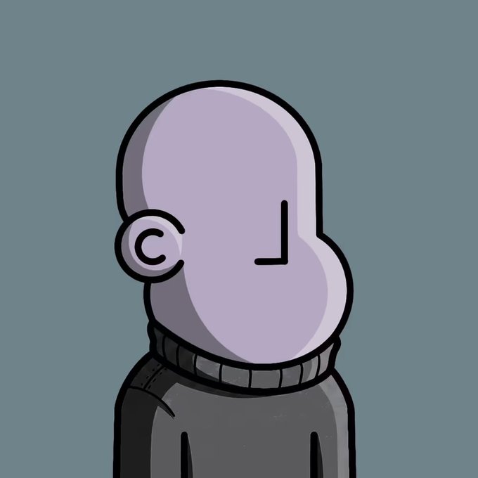The image features a cartoon character wearing a black sweater, which appears to be a mannequin or a personified figure. The character has a serious expression on his face as he looks off into the distance. The background of the image is a solid blue color that contrasts with the character's dark attire and adds depth to the scene. There are no texts present in the image, but there is a caption at the bottom that reads "Been seeing @npconchain on my timeline everyday, so it only made sense for me to join the community as well".