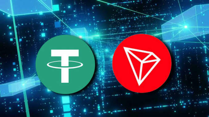 The image shows the logos of Tether (USDT) and TRON (TRX) side by side against a digital network background, visually representing the relationship between the leading stablecoin and its dominant blockchain network. This aligns with the post's emphasis on TRON's role in enabling fast, low-cost global stablecoin transfers, highlighting the practical infrastructure that has driven USDT adoption on the TRON network.