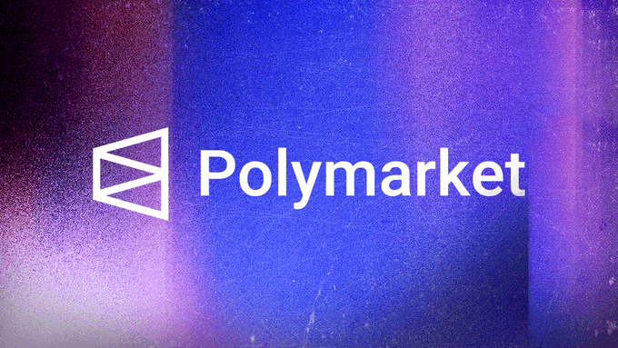 The image displays the Polymarket logo and name in white text against a blue and purple gradient background. This branding relates to the post highlighting Polymarket's reported talks to raise funding at a valuation above $20 billion.