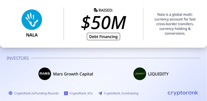 A banner advertisement that includes a graphic of a hand with a dollar sign next to it. The text explains how NALA is raising money through Debt Financing, listing other companies involved and the benefits for investors.