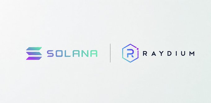 A logo image displaying "SOLANA" on the left and "RAYDIUM" on the right, separated by a vertical line on a light background.
