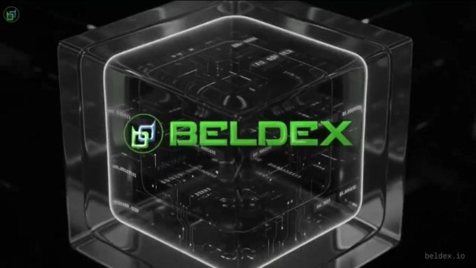 A stylized 3D digital graphic displays a translucent cube with the green logo 'BELDEX' and the website beldex.io in the bottom right corner.