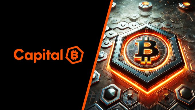 The image shows the "Capital B" logo and a hexagonal Bitcoin symbol, reflecting the news of Capital B acquiring 1 BTC for €0.06 million and increasing their holdings.