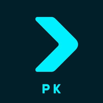 A dark blue square with a bright cyan right-pointing chevron arrow logo and the text 'PK' below it.
