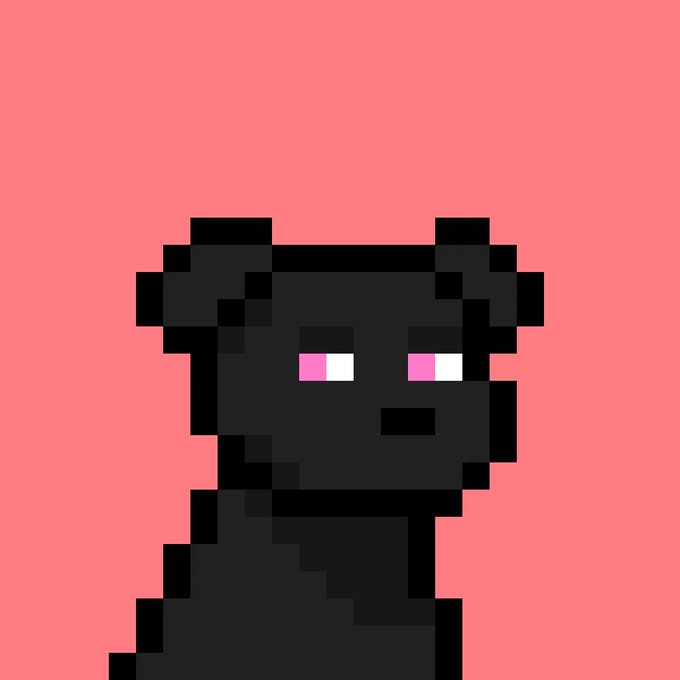 The image features a black dog-like creature with pink eyes, giving it an adorable appearance. The dog appears to be looking up or to the right side of the picture. This digital illustration has been edited for its resemblance to real life. It is accompanied by text that reads: "Dont mind if I do Nice ETH trade and we back to 10 @doginaldogs". This suggests that there might be a connection between this image and an account or post on social media where dog owners share their own digital art of dogs with friends or followers.
