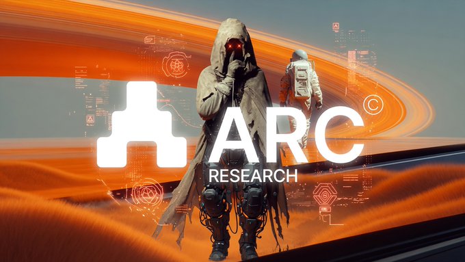 Promotional graphic for ARC Research featuring a cloaked figure with glowing red goggles and an astronaut standing in an orange desert landscape, with a stylized 'A' logo.