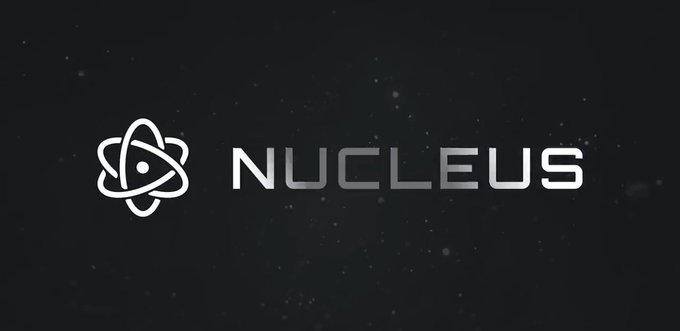 A logo for 'NUCLEUS' displayed in white text on a black background with a stylized atom icon on the left side.