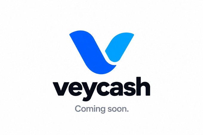 A logo for 'veycash' featuring a stylized blue V symbol with the tagline 'Coming soon.' on a white background.