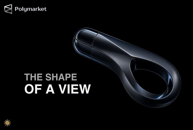 The image features a sleek black sculptural object with a loop on a dark background, accompanied by the text "THE SHAPE OF A VIEW" and the Polymarket logo in the corner.

The post discusses how Polymarket is evolving beyond simple event-outcome pricing to offer multiple ways to express a trading view (including short-term direction and leveraged positions), and the image's tagline "The Shape of a View" visually reinforces this concept—suggesting that a view can now take many different "shapes" or forms rather than just one.