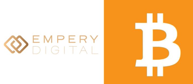 The 'EMPERY DIGITAL' logo appears on a white background next to a white Bitcoin 'B' symbol on an orange background.