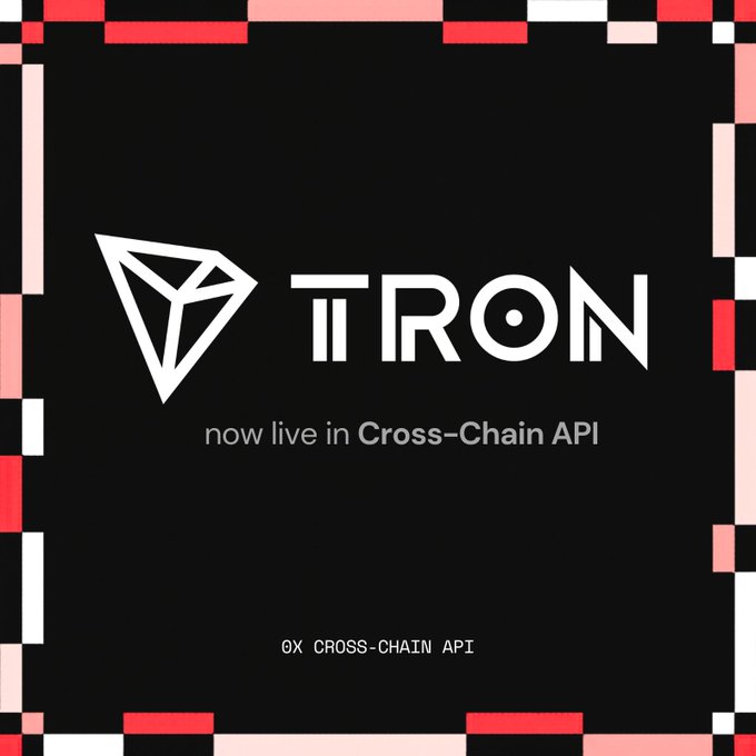 The image features a black background with white text that reads "TRON now live in CROSS Chain API" at the top, followed by "6x Cross-Chain App" below it. The text also mentions "cross-chain API", which is likely referring to the TRX and USDT chains.