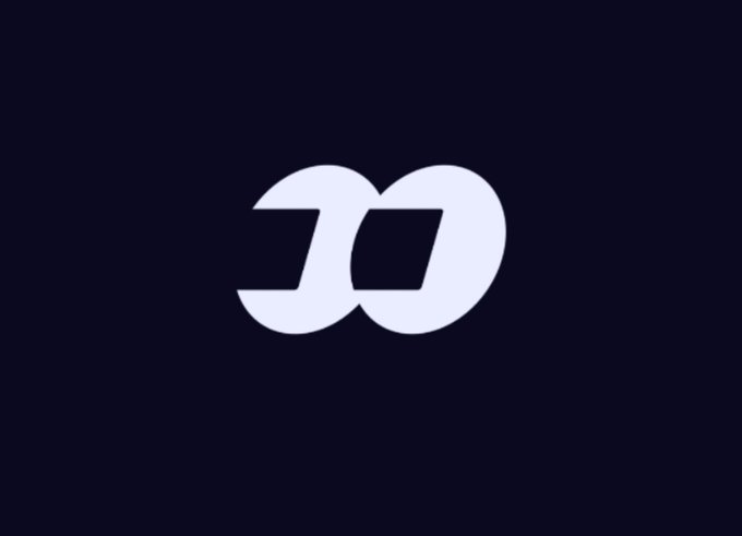 A minimalist white stylized logo resembling two interlocking letters or shapes on a dark background.