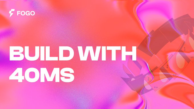 A promotional banner with a pink and red abstract background featuring the FOGO logo and the text 'BUILD WITH 40MS' in bold white letters.