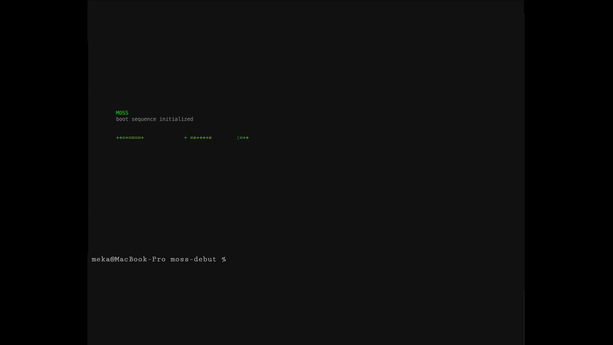 The image shows an open webpage with a black background and white text. The main focus of the image is a screenshot of a computer screen, which displays a green message that reads "Mosscli - Empowering Agents on Mega MOSScli lets to grant permissions to your Claude Code, Codex, OpenClaw or Hermes agent Give them a budget, define the rules, and let them swap, transfer, and interact onchain without exposing your keys". The image is related to the post because it features a screenshot of a computer screen with a green message.